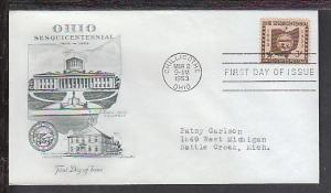 US Ohio Sequicentennial 1953 Artmaster Typed FDC BIN