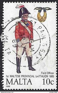 MALTA 1988 10c Multicoloured, Maltese Uniforms-Field Officer 1st Maltese Prov...