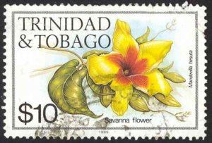 Trinidad & Tobago Sc# 407j Used tear & crease UR (1989) $10 Flowers