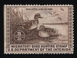 VERY AFFORDABLE GENUINE SCOTT #RW6 F-VF MINT NG 1939 CHOCOLATE DUCK STAMP #19136