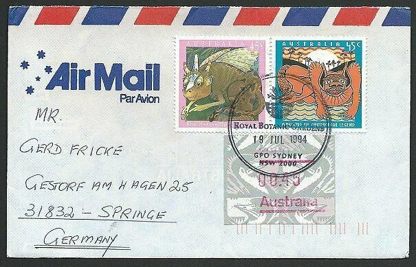 AUSTRALIA 1994 cover to Germany - nice franking - Sydney Pictorial pmk.....47135