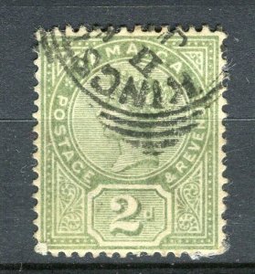 JAMAICA; 1890s early classic QV Crown CA issue used 2d. value