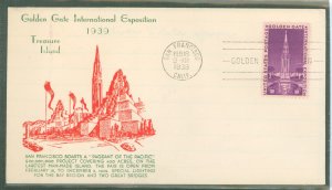 US 852 1939 3c Golden Gate International Exposition on an unaddressed first day cover with an Espenshade cachet.