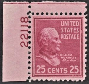 US 829 MNH VF 25 Cent William McKinley Plate Number Single