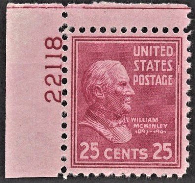 US 829 MNH VF 25 Cent William McKinley Plate Number Single