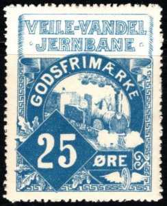 Vintage Denmark Private Local Stamp 25 Ore Vejle, Vandel Railways Unused
