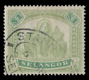 Malayan States - Selangor #36 (SG 61) Cat£170, 1895 $1 green and light green...