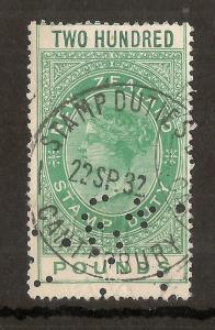 NZ 1882 £200 Stamp Duty BF-No.281 Cat£35