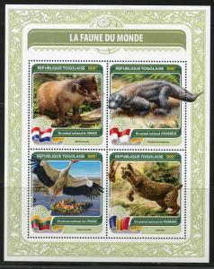 TOGO 2016  FAUNA OF THE WORLD  OFFICIAL NATIONAL BIRD OR ANIMALS FROM CROATIA
