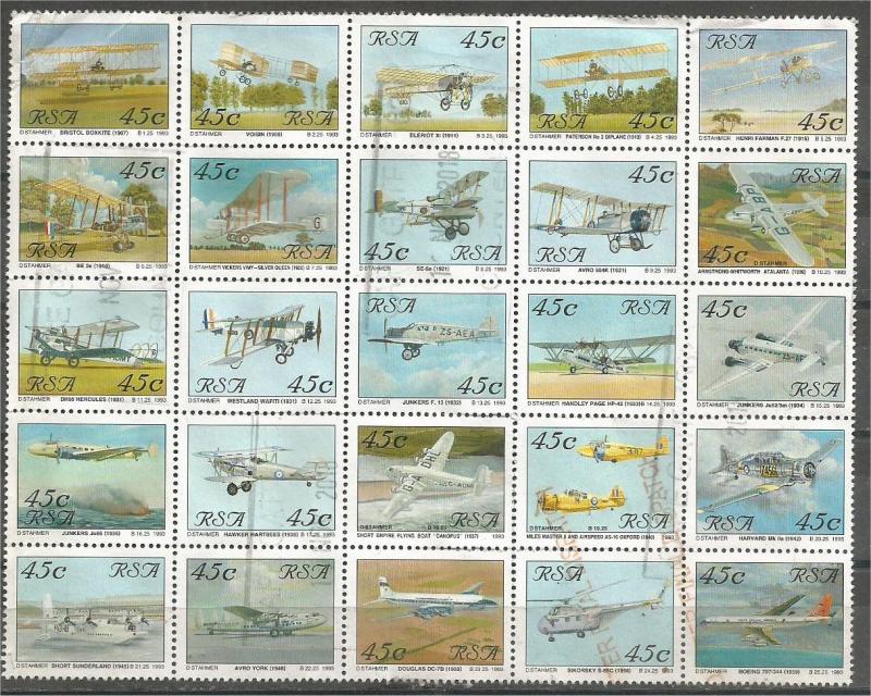 SOUTH AFRICA, 1993, used Complete sheet, Aircraft: Scott 849a-z