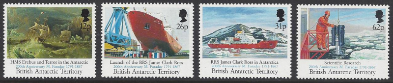 British Antarctic Territory #188-91 MNH set, research ships, issued 1991