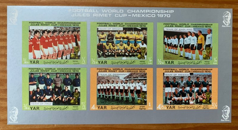 Yemen 1970 Football -IMPERF sheetlet, MNH. Scott 276 variety. Mi 1151-1156