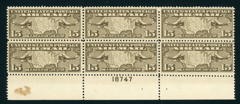 US Stamp #C8 Maps and Planes 15c - Plate Block of 6 - MNH - CV $45.00
