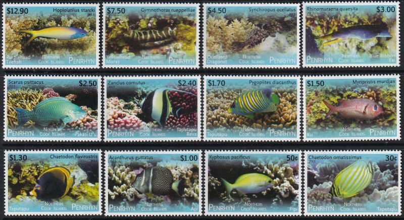 Sc# 521 / 532 Penrhyn 2013 Fish complete set of twelve MNH CV $65.35