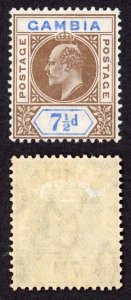 Gambia SG79a 7 1/2d Variety Dented Frame Fresh Colour M/M Cat 325 pounds