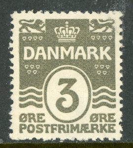 Denmark 1913 Wavy Lines 3 Ore Gray Perf 14x14½ Scott #87 Mint B300