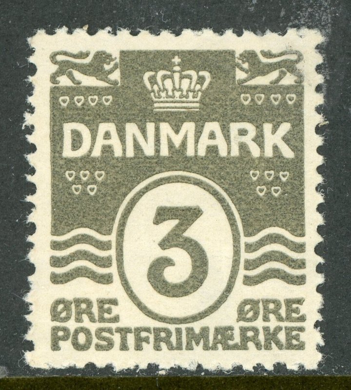 Denmark 1913 Wavy Lines 3 Ore Gray Perf 14x14½ Scott #87 Mint B300