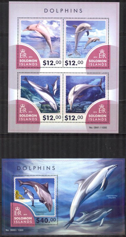 Solomon Islands 2015 Marine Life Dolphins II sheet + S/S MNH