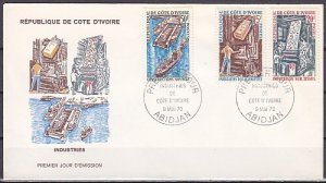 Ivory Coast, Scott cat. 291-293. Industries issue. First day covers. ^