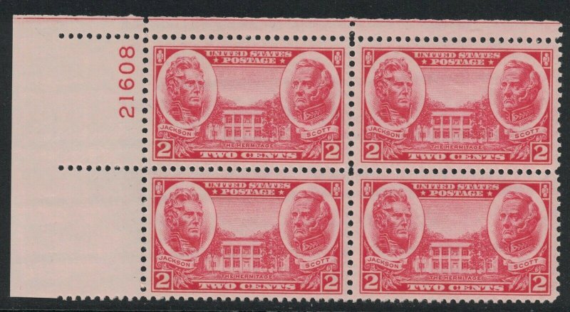 Scott 786- MNH Plate Block- 2c Army Heroes, Jackson & Scott- 1936- unused mint