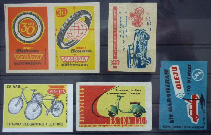 Match Box Labels! automobile car motorcycle vehicle czechoslovakia bike GJ7