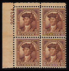 United States #706 Washington Bicentennial 1 1/2¢ block of 4, MNH