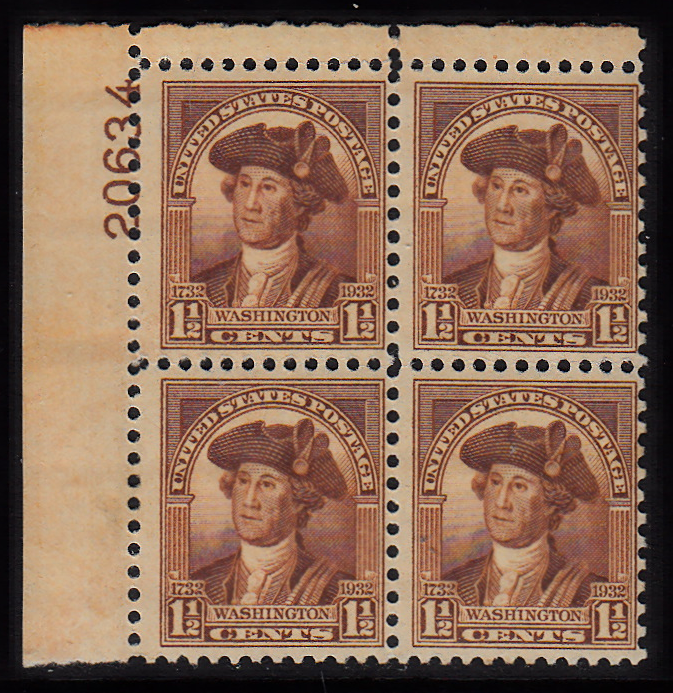 United States #706 Washington Bicentennial 1 1/2¢ block of 4, MNH