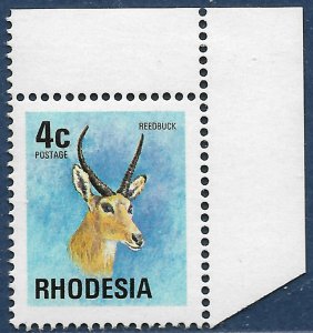 Rhodesia sg 492 MNH 1974 4c Wild Animals Wild Reedbuck marginal top right corner