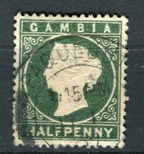 GAMBIA; 1886 early classic QV Crown CA issue fine used 1/2d. value, PAQUEBOT