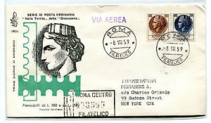 Italy FDC Venetia 1959 Siracusana L. 100 and 200 traveled by Racc. For abroad