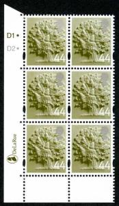 SGEN11b England 44p white borders cyl D1D2 dot block HEAD TYPE 1 U/M