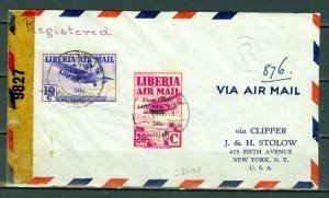 LIBERIA 1943 CENSORED AIR COVER TO US...#C32, C33