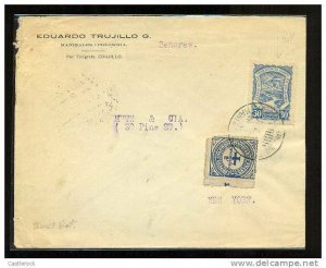 T)1926 SCADTA COVER MANIZALES TO NEW YORK,SCN C42,30c BLUE,INTHE BACK SIDE USE 