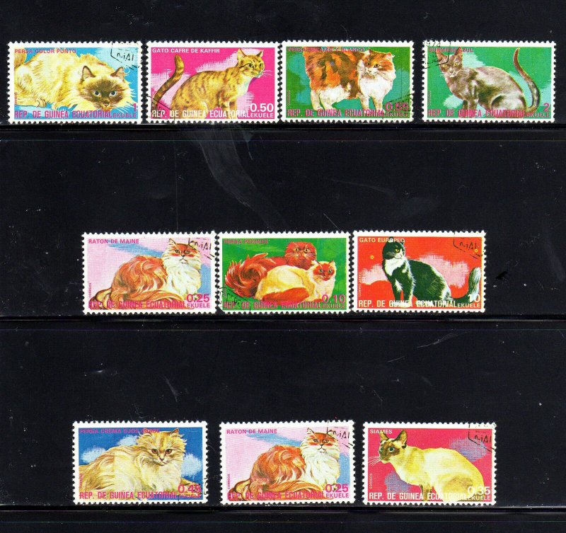 EQUATORIAL GUINEA   CATS  SET OF 10  MINT  VF NH  O.G CTO  (EQ1)