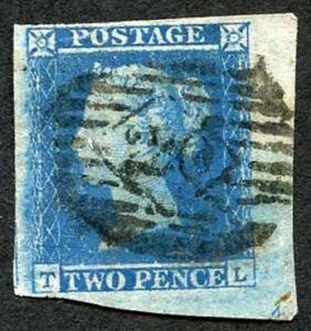 1841 2d Blue (TL) plate 4 with Large Part of the Plate Number