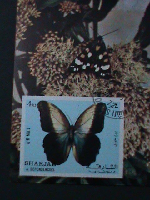 ​SHARJAH-AIRMAIL-1972 COLORFUL BEAUTIFUL LOVELY BUTTERFLY-CTO-IMPERF S/S VF