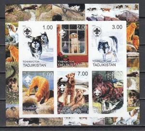 Tadjikistan, 2000 Russian Local issue. Dogs, IMPERF sheet of 6. Scout logo. ^