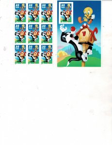 Tweety & Sylvester 32c Booklet Postage Pane of 10 with the Imperf Stamp #3205