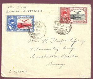 1938 Airmail by KLM cover Abadan to England via Batavia and Amsterdam Persia