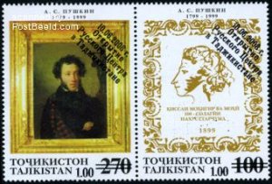 Tajikistan 2008, Pushkin black overprints 2v [:], MNH