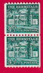 US SCOTT#1037 1959 4 1/2c THE HERMITAGE - COIL PAIR -MNH
