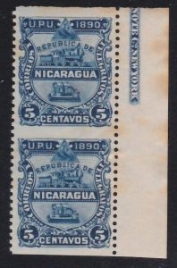 NICARAGUA 1890 5c pair IMPERF BETWEEN unused...............................A5133