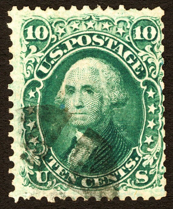 #68 1861-1862 10c Green Fine-Very Fine Type II Used with Cork Cancel