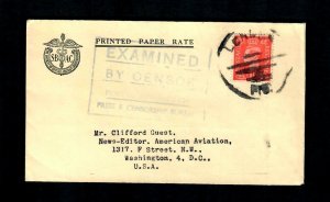 CF82 Printed Paper Rate Ex. by Censor Soc. of Br. Aircraft Con. to US Aviation