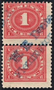 R228 1¢ Documentary Stamp Vertical Pair (1917) Used