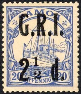 Samoa 1914 SG 104 2 1/2d on 20pf ultramarine VFM cat 60 pounds