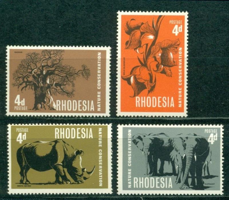 Rhodesia Scott #254-257 MNH Trees Animals Fauna Elephant Rhino Conservation $$