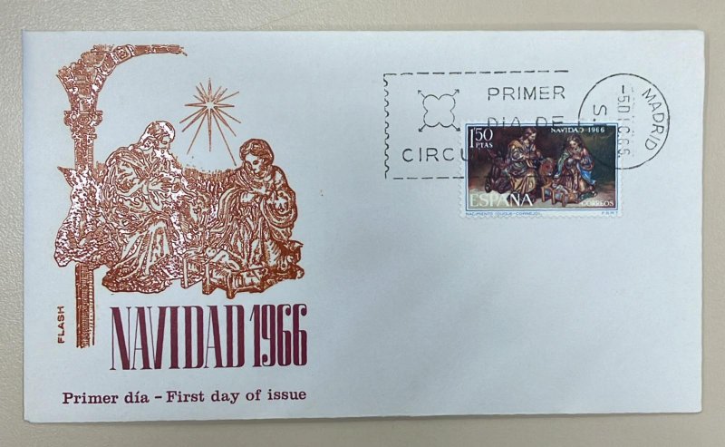 PN) 1966 SPAIN, CHRISTMAS, NATIVITY, MULTICOLOURED, FDC XF