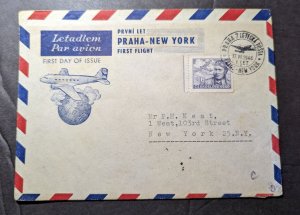 1946 Czechoslovakia Airmail First Day Cover FDC Prague to New York NY USA