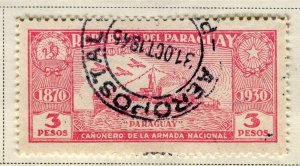 PARAGUAY; 1930-37 early Anniversary 1870 AIRMAIL issue used hinged 3P. value